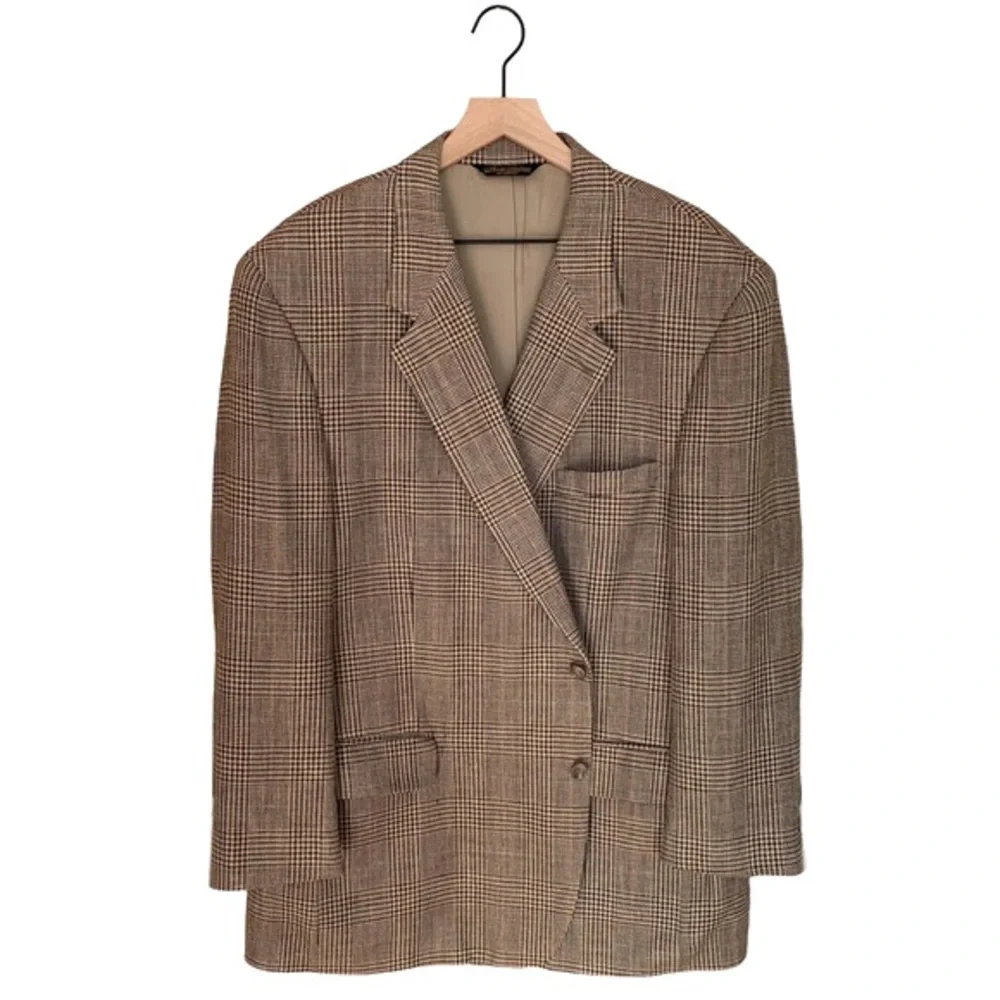 Brooks Brothers Tan Plaid Lambswool 2 Button Madison Relaxed Fit Sport Coat